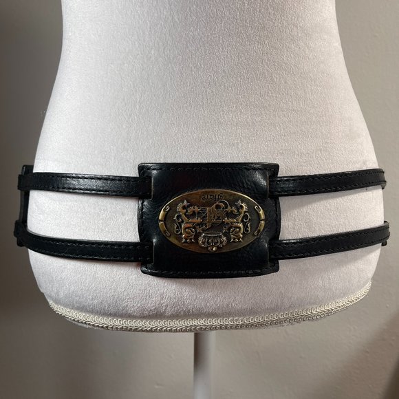 GF FERRE Black Leather Sectioned Belt with Bronze Plaques main image 9